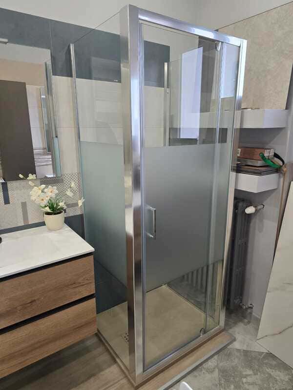 Porta doccia battente 80 cm + due pareti fisse 70 cm fascia acidata solida