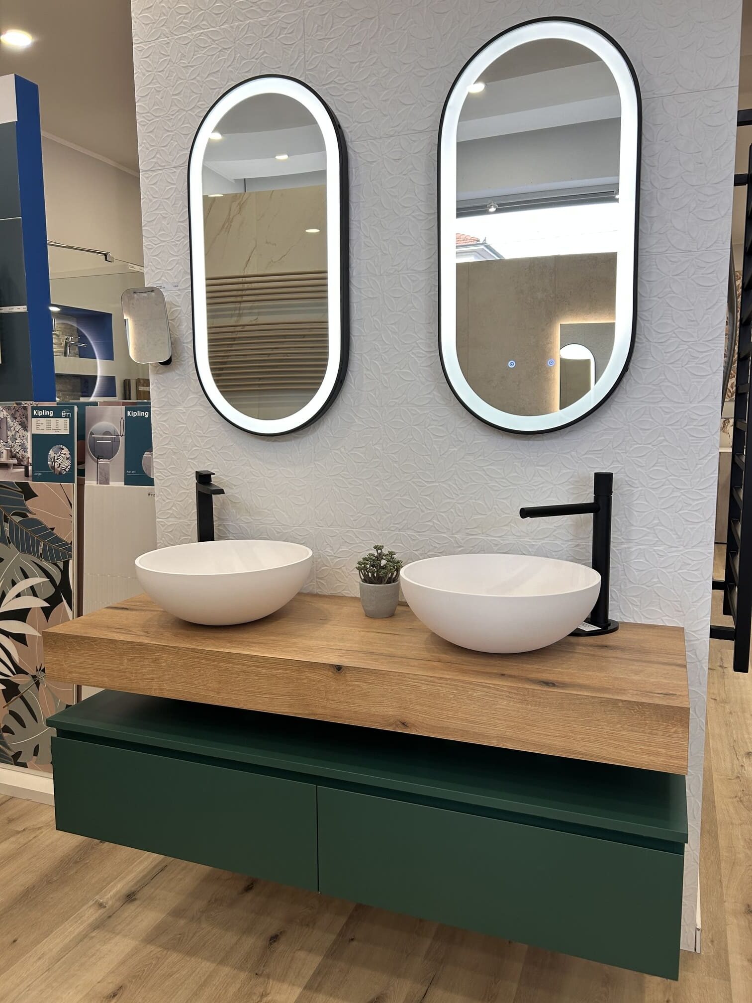 Composizione Mobile Bagno basi sospese verde pino 140 cm