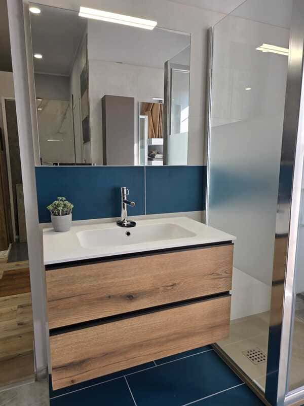 Composizione Mobile Bagno sospesa rovere cuoio 85 cm