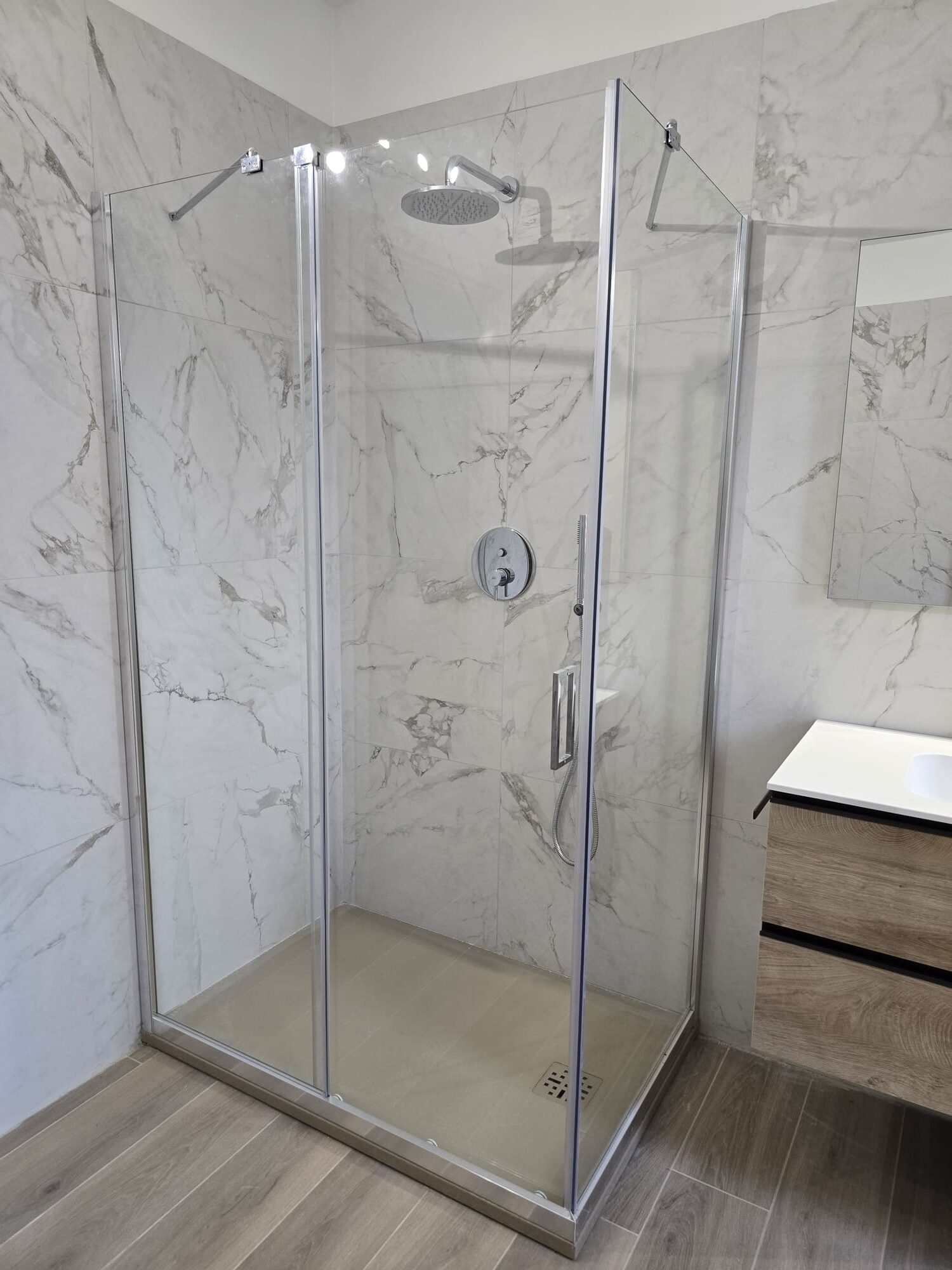 Porta doccia scorrevole 120 cm + fisso 80 cm serie aerea