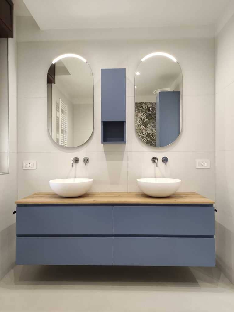 Composizione mobile bagno sospesa rovere cuoio